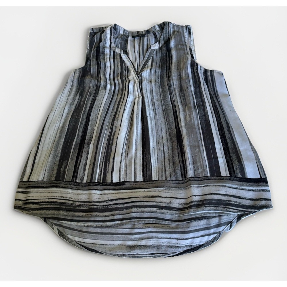 Apt 9 Womens Large Gray Black Striped Sleeveless Blouse V Neck High Low Top